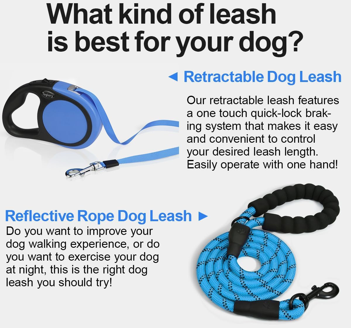 Retractable Dog Lead for Small Medium Dogs up to 20KG, 5M, Blue