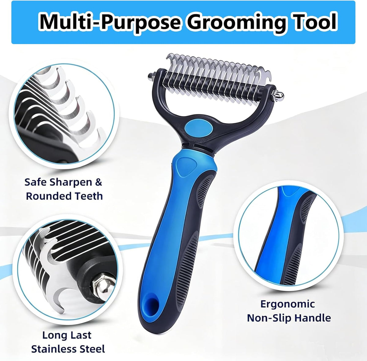 Dematting Comb for Dog and Cat, Double Sided Pet Grooming Tool Deshedding Brush, Horses Undercoat Rake for Long-Haired Pets, Removes Tangles, Mats and Loose Fur