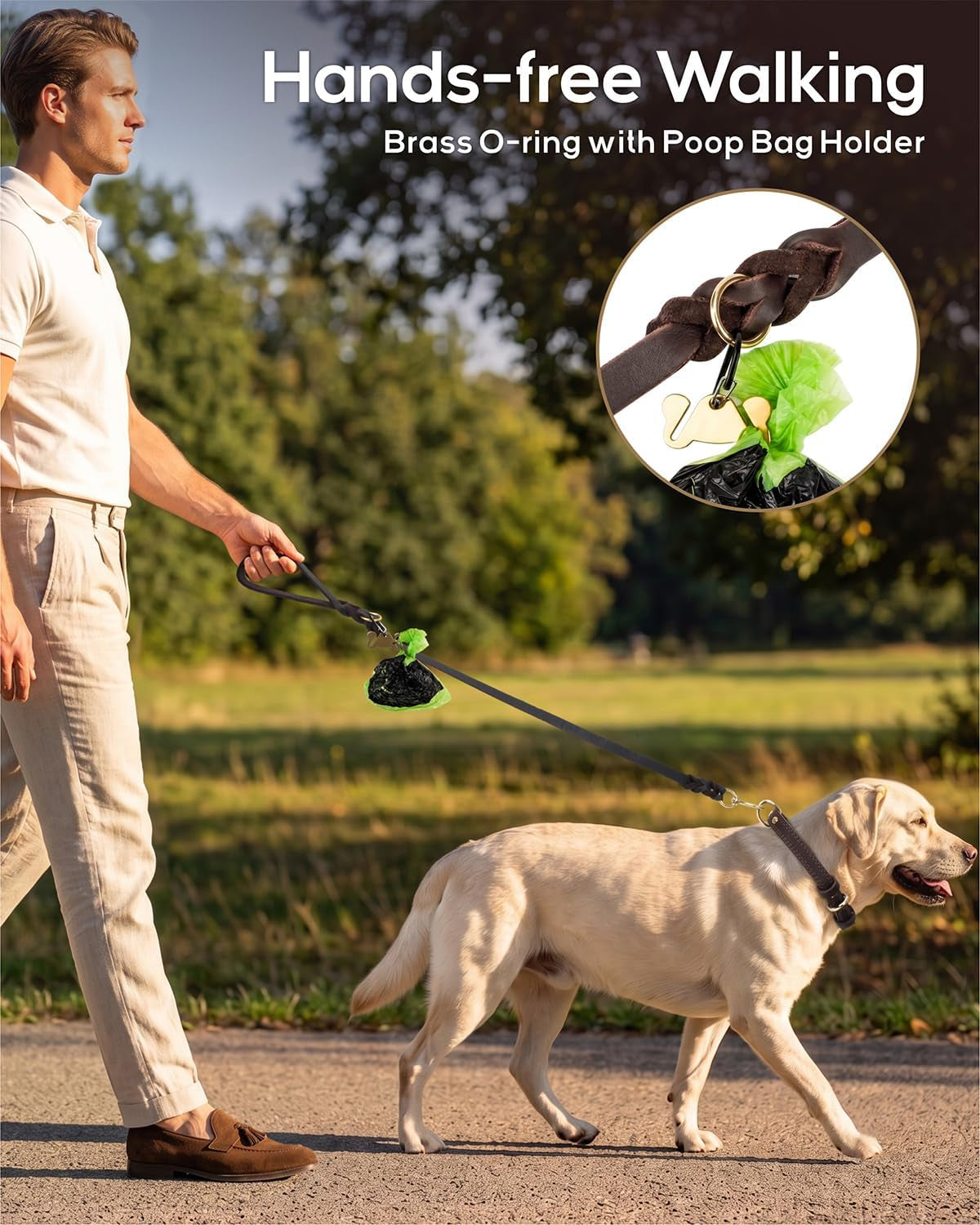 Leather Dog Lead for Large Medium Dogs, Hand-Braided, 180Cm Brown