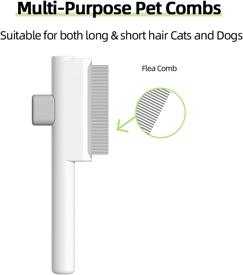 Flea Combs for Cats Dogs, Self-Cleaning Cat Flea Comb for Long & Short Hair Pets, Cat Grooming Brush with Release Button & Metal round Teeth for Massage, Shedding Tangles & Removal Loose Hair