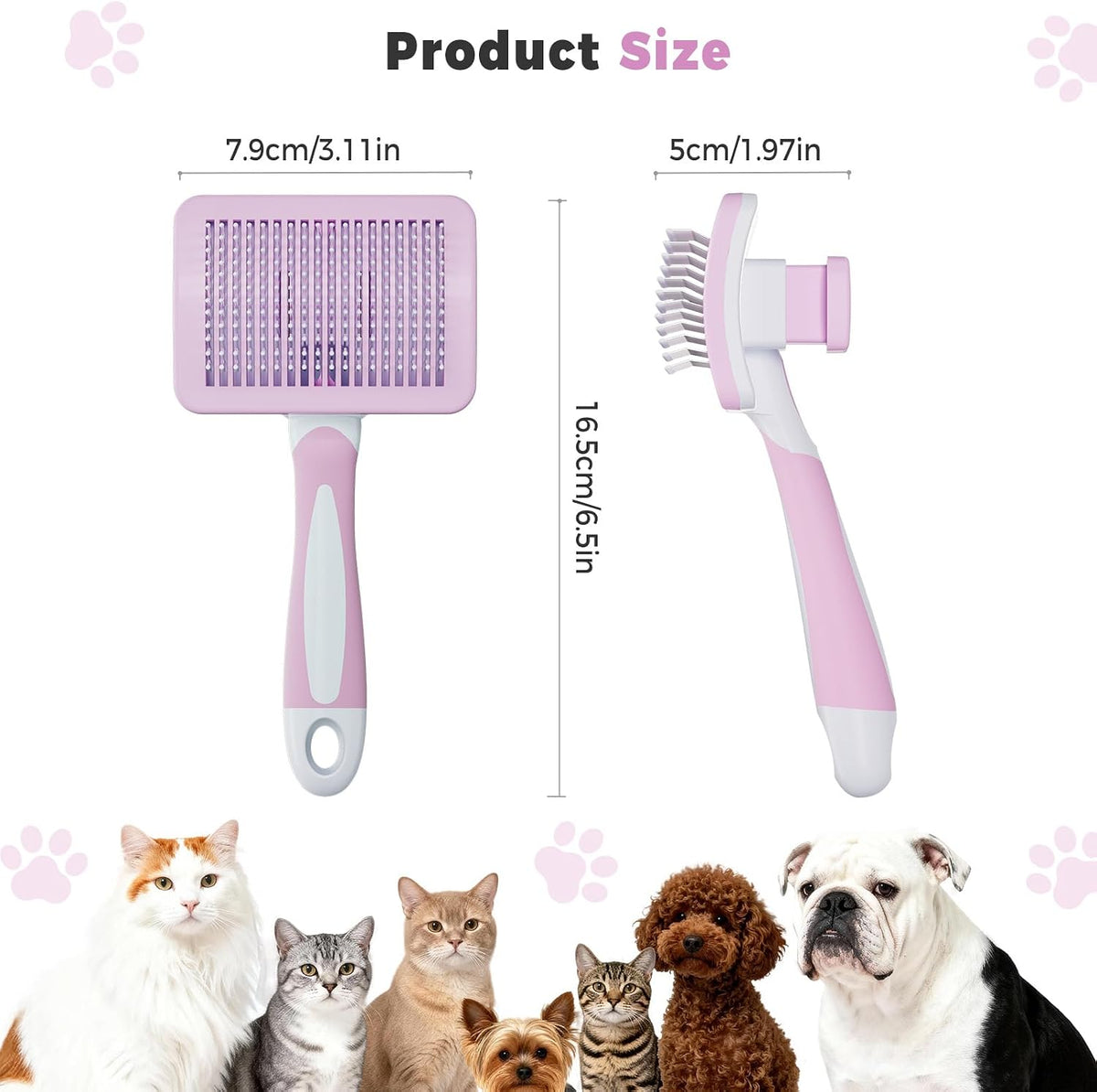Cat Brush Dog Brush, Self-Cleaning, for Long and Short Hair, Pink