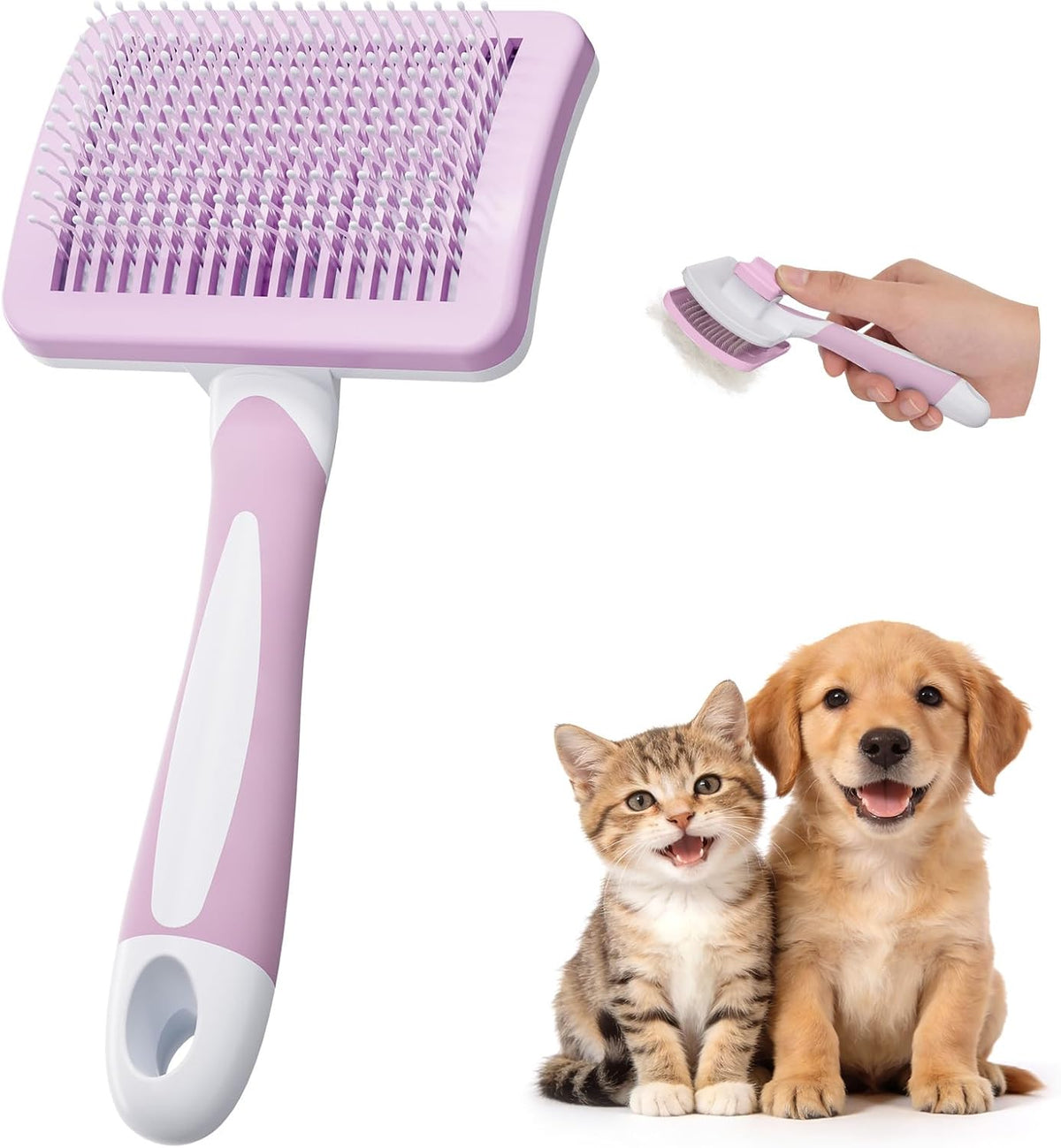 Cat Brush Dog Brush, Self-Cleaning, for Long and Short Hair, Pink
