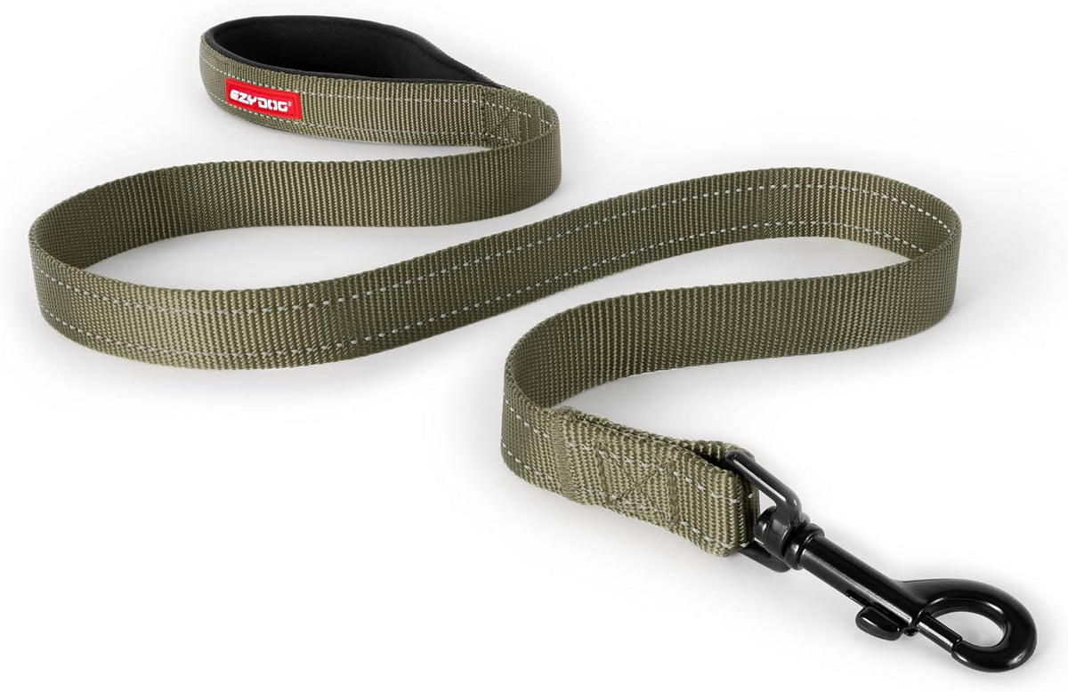 Essential Soft Webbing Lead with Neoprene Handle, Reflective, Tough Nylon, Carbon Snap Clip (120Cm, Khaki)