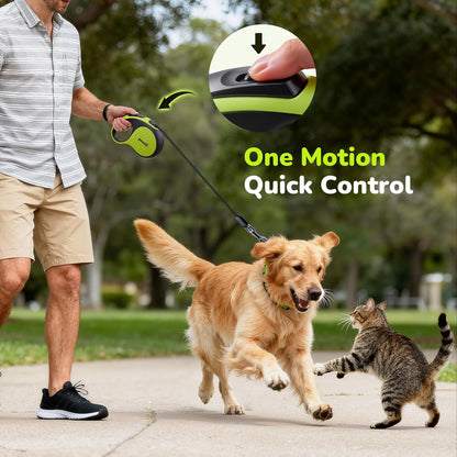 5M Retractable Dog Lead with Chew-Proof Cable, One-Button Control & Tangle-Free, Sturdy Nylon Lead with Reflective Strips, Ergonomic Handle, Extendable Dog Lead for Medium Large Dogs up to 50 Kg