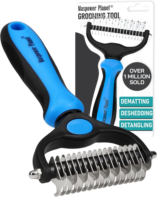 Dog Brush - Reduce Shedding by 95% - Double Sided Deshedding Dematting Tool - Undercoat Rake Dog - Dog Brushes Shedding Hair - Dog Grooming Brush - Cat Grooming Brush, Blue
