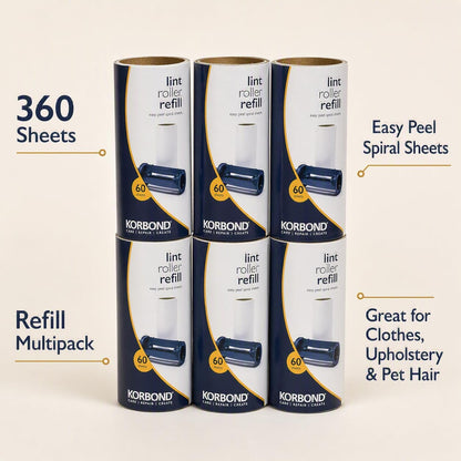 Lint Roller Refills 6 Pack - 360 Sheets Lint Rollers, Lint Remover, Pet Hair Remover, Dog Hair Remover, Clothes Roller Sticky, Pet Roller