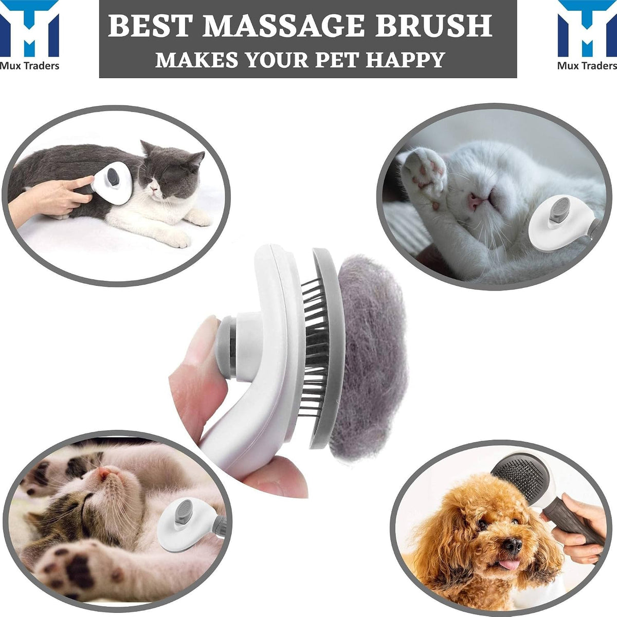 Muxtraders Cat Brush for Shedding - Grooming Comb for Kittens and Puppies, Removes Mats and Tangles, Long or Short Haired Indoor Pets