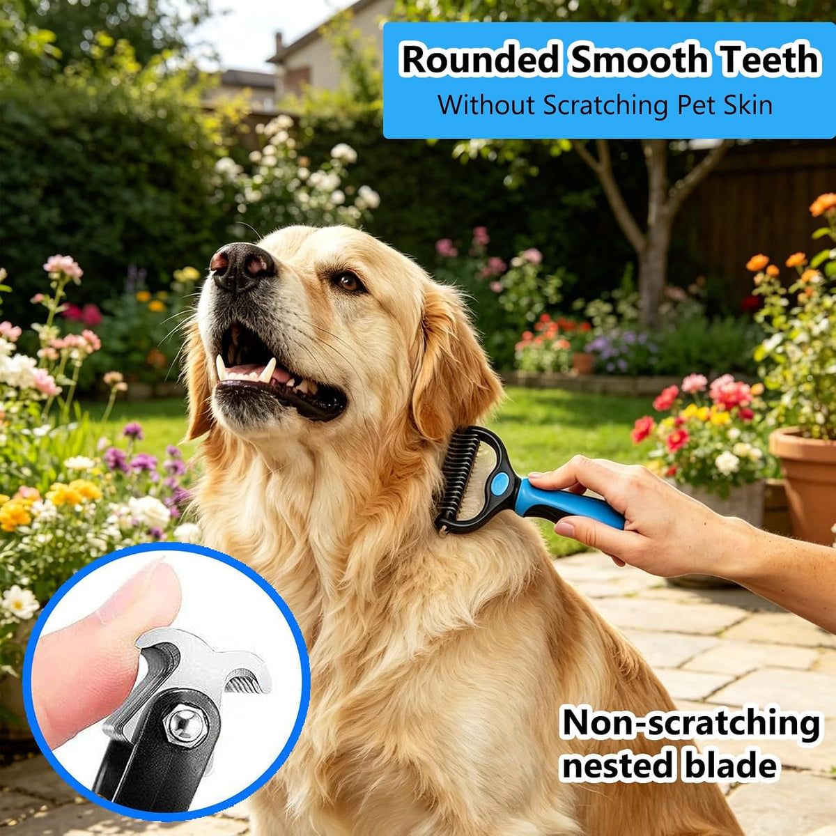 Dematting Comb for Dog and Cat, Double Sided Pet Grooming Tool Deshedding Brush, Horses Undercoat Rake for Long-Haired Pets, Removes Tangles, Mats and Loose Fur