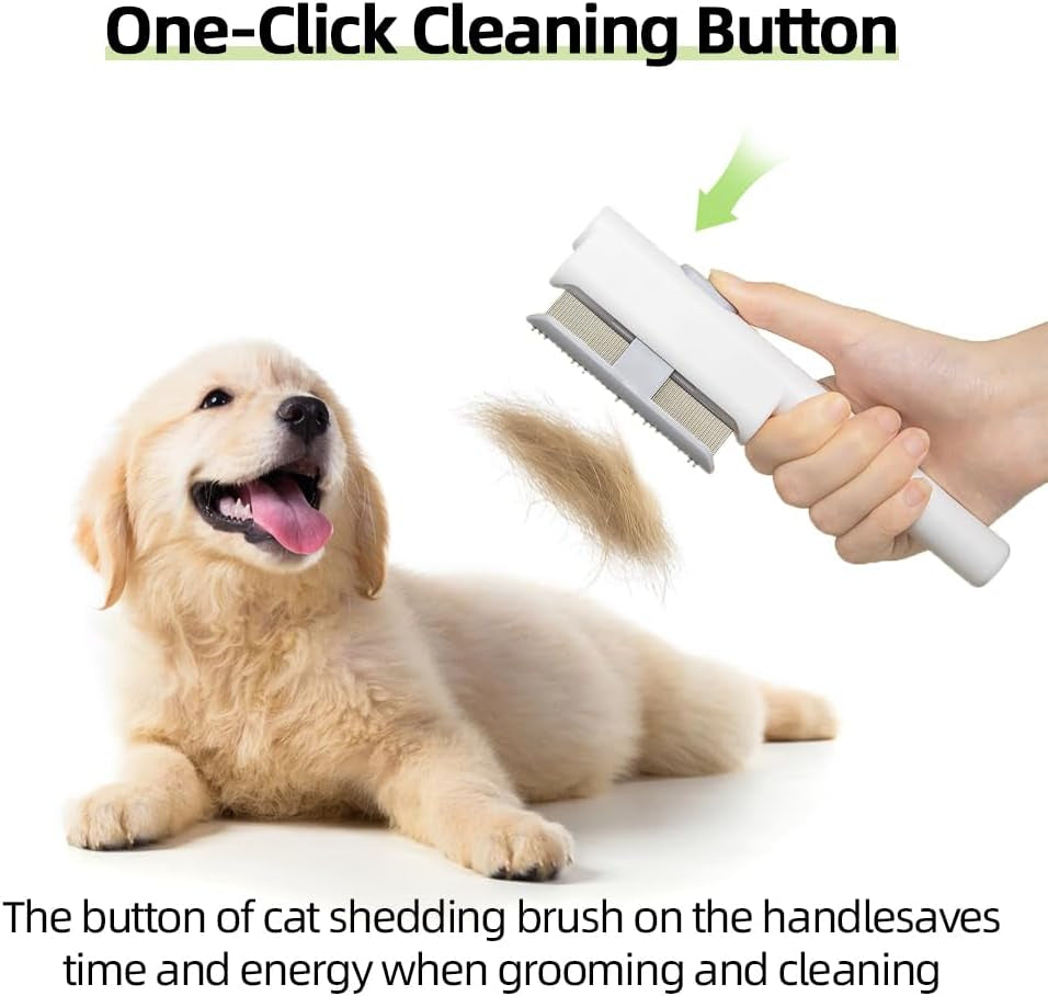 Flea Combs for Cats Dogs, Self-Cleaning Cat Flea Comb for Long & Short Hair Pets, Cat Grooming Brush with Release Button & Metal round Teeth for Massage, Shedding Tangles & Removal Loose Hair