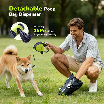 5M Retractable Dog Lead with Chew-Proof Cable, One-Button Control & Tangle-Free, Sturdy Nylon Lead with Reflective Strips, Ergonomic Handle, Extendable Dog Lead for Medium Large Dogs up to 50 Kg