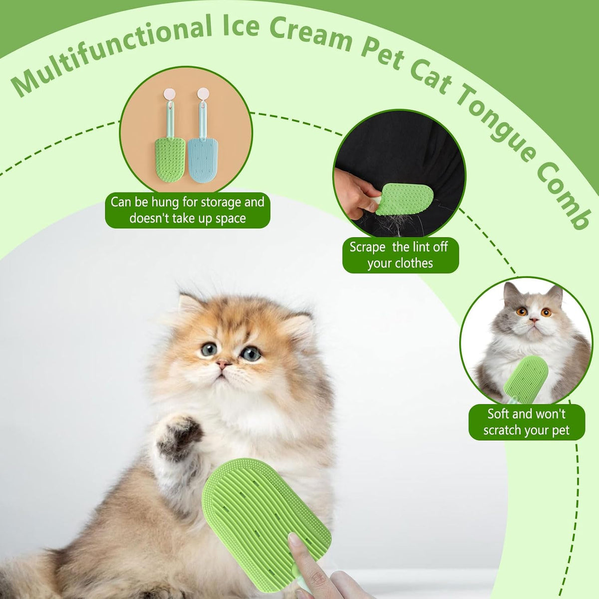 2Pcs Cat Tongue Comb and Brush - Upgraded Washable Silicone Pet Brushes for Long or Short Haired Cats, Multifunctional Grooming Brush, Easily Removes Fur