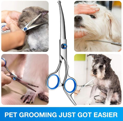1Pc Professional Grooming with Safety round Tips, Sharp and Heavy-Duty Pet Grooming Shears for Cats, Curvedscissor