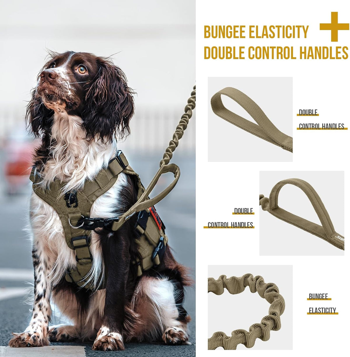 Tactical Dog Training Leash Bungee Leash with 2 Control Handle Quick Release Nylon Leads Rope