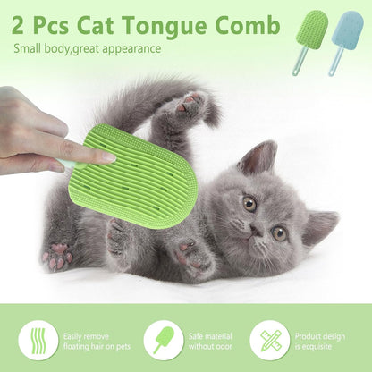 2Pcs Cat Tongue Comb and Brush - Upgraded Washable Silicone Pet Brushes for Long or Short Haired Cats, Multifunctional Grooming Brush, Easily Removes Fur