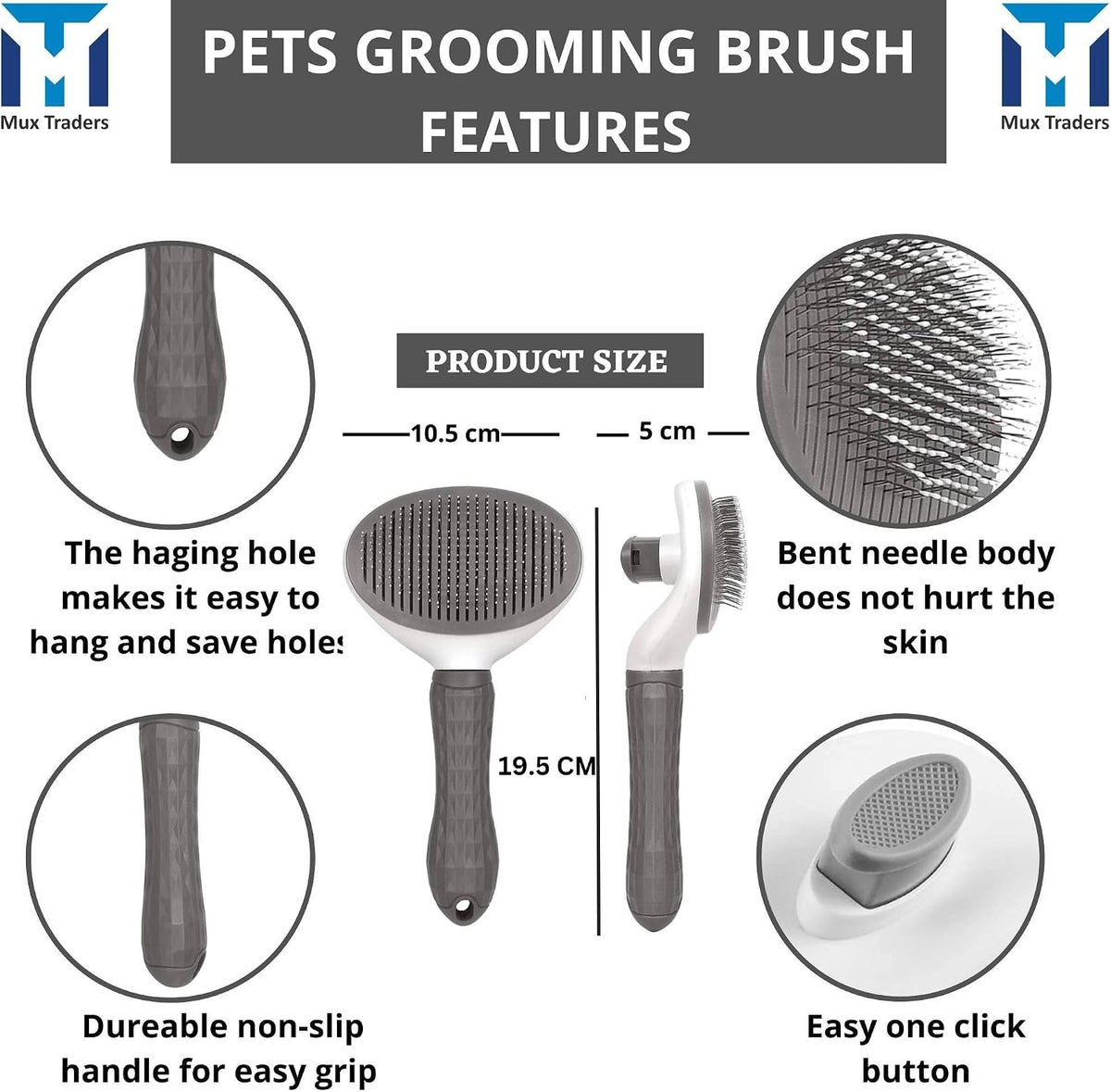 Muxtraders Cat Brush for Shedding - Grooming Comb for Kittens and Puppies, Removes Mats and Tangles, Long or Short Haired Indoor Pets