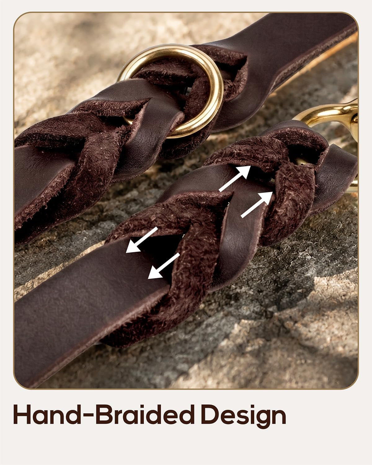 Leather Dog Lead for Large Medium Dogs, Hand-Braided, 180Cm Brown