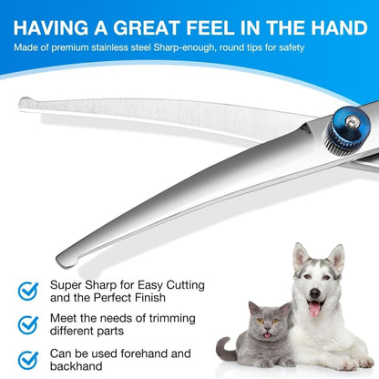 1Pc Professional Grooming with Safety round Tips, Sharp and Heavy-Duty Pet Grooming Shears for Cats, Curvedscissor