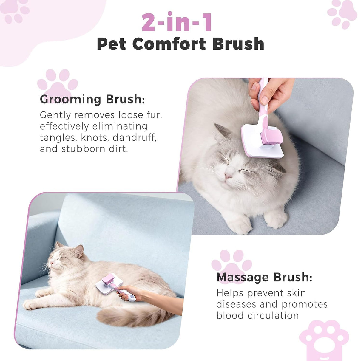 Cat Brush Dog Brush, Self-Cleaning, for Long and Short Hair, Pink
