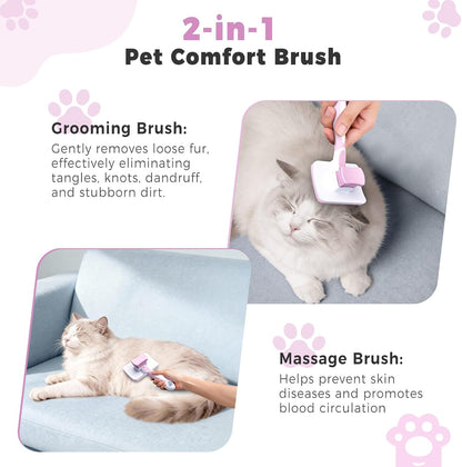 Cat Brush Dog Brush, Self-Cleaning, for Long and Short Hair, Pink