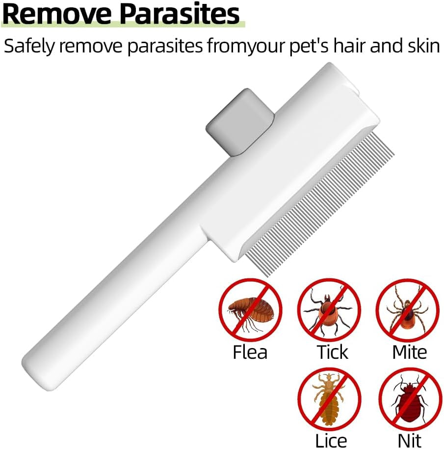 Flea Combs for Cats Dogs, Self-Cleaning Cat Flea Comb for Long & Short Hair Pets, Cat Grooming Brush with Release Button & Metal round Teeth for Massage, Shedding Tangles & Removal Loose Hair