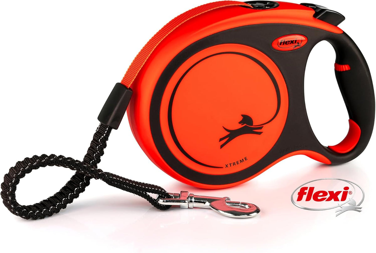 Flexi Xtreme L | 8 M Extra Resistant Retractable Tape Leash for Dogs up to 55 Kg | Orange | Retractable Dog Lead | Soft Stop | Built-In Shock Absorber | Weight: 640 G | Dimensions: 14.7 X 21 Cm