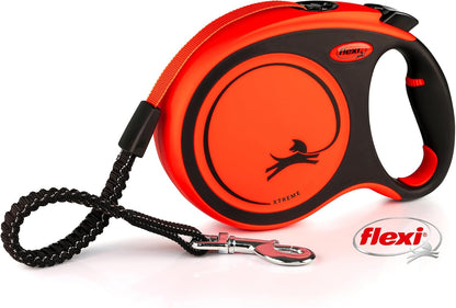 Flexi Xtreme L | 8 M Extra Resistant Retractable Tape Leash for Dogs up to 55 Kg | Orange | Retractable Dog Lead | Soft Stop | Built-In Shock Absorber | Weight: 640 G | Dimensions: 14.7 X 21 Cm