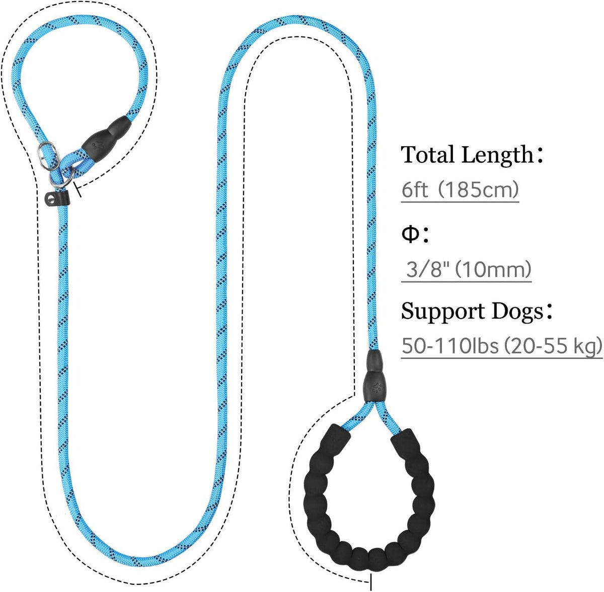 Slip Lead for Dogs No Pull Training Lead 1.8M Reflective Dog Lead with Padded Handle & Anti-Choke Stopper, S/M/L for Small Medium Large Dogs