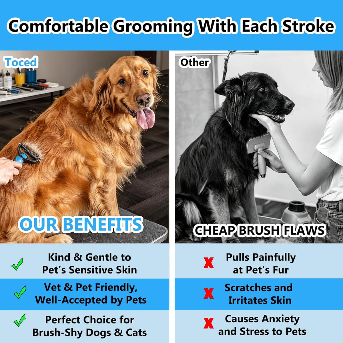 Dematting Comb for Dog and Cat, Double Sided Pet Grooming Tool Deshedding Brush, Horses Undercoat Rake for Long-Haired Pets, Removes Tangles, Mats and Loose Fur