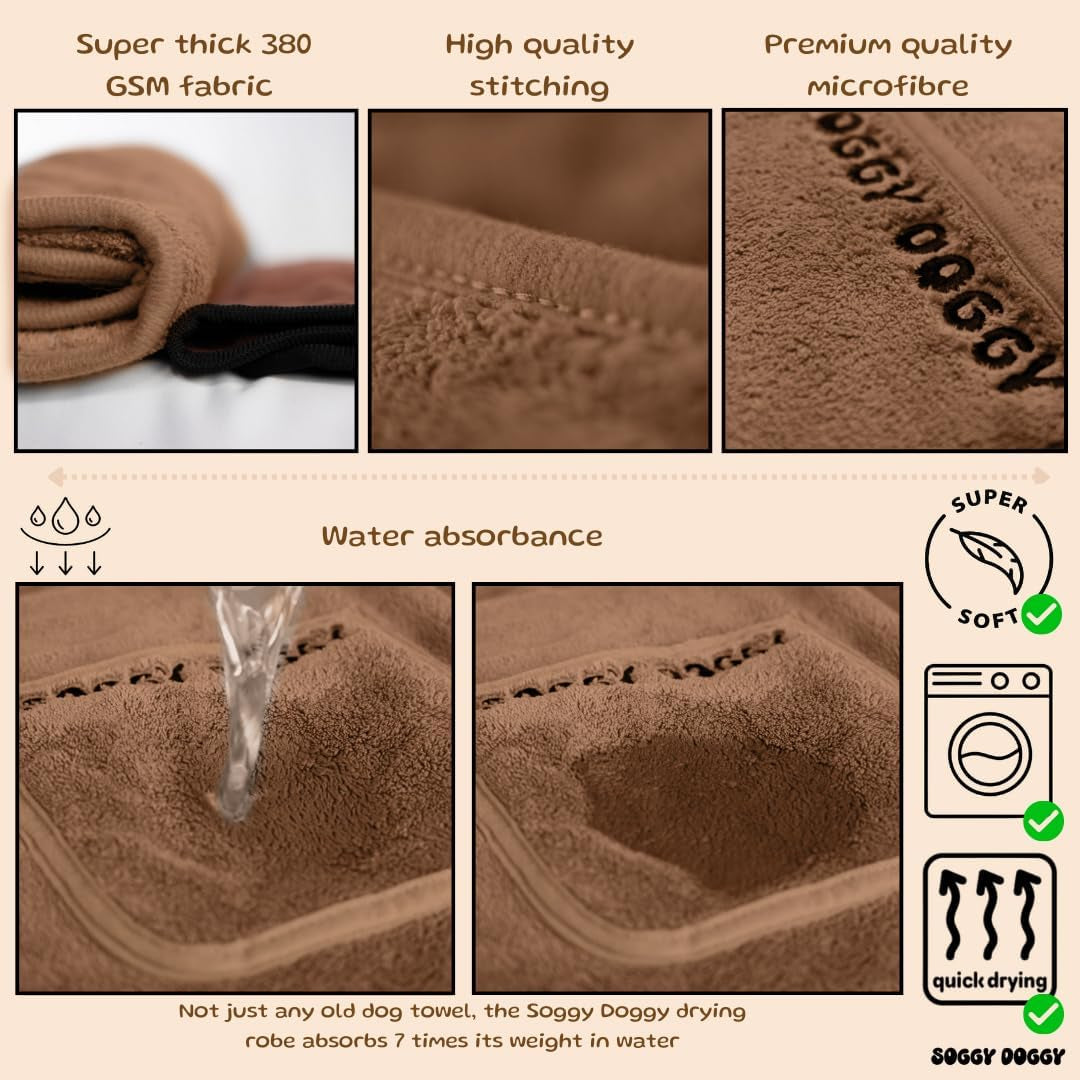 ® UK: Luxury Dog Drying Coat, Super Absorbent Microfibre Dog Drying Robe with Hood, Fast Dry in Minutes, Thick & Soft Robe - Bath, Groom & Travel, Covers Ears, All-Season Dressing Gown (L)