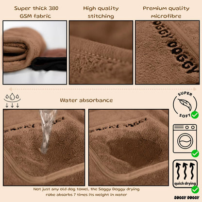 ® UK: Luxury Dog Drying Coat, Super Absorbent Microfibre Dog Drying Robe with Hood, Fast Dry in Minutes, Thick & Soft Robe - Bath, Groom & Travel, Covers Ears, All-Season Dressing Gown (L)