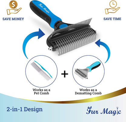 Deshedding & Dematting Comb, Grooming Brush 2-In-1 Undercoat Rake