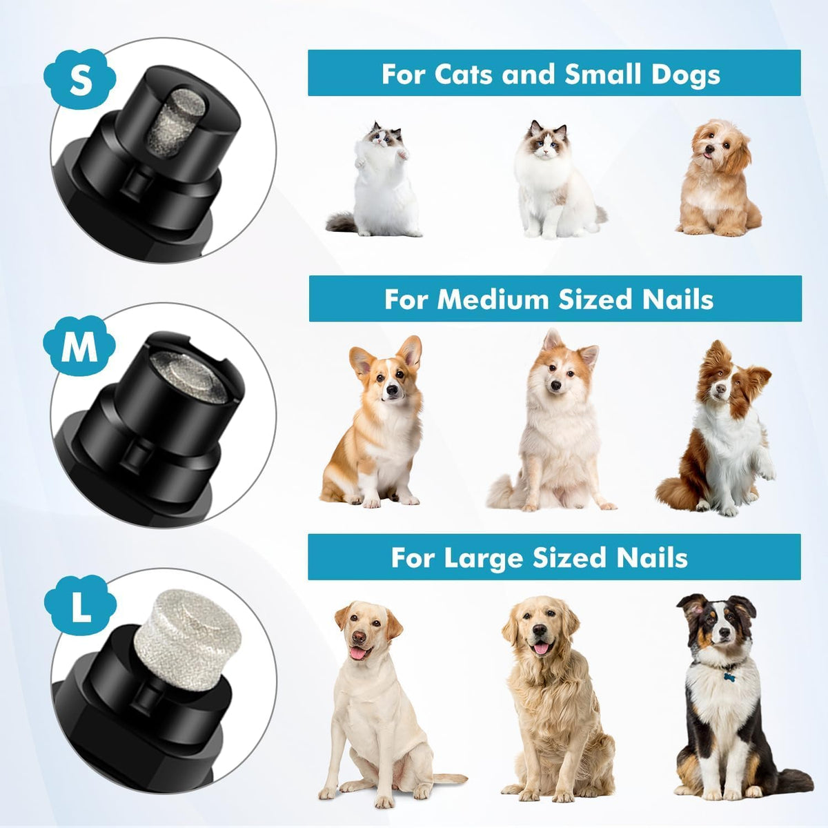 Professional Pet Nail Grinder with LED Light, Rechargeable Electric Dog Nail Trimmer, Silent Operation for Large Medium Small Dogs and Cats, Black